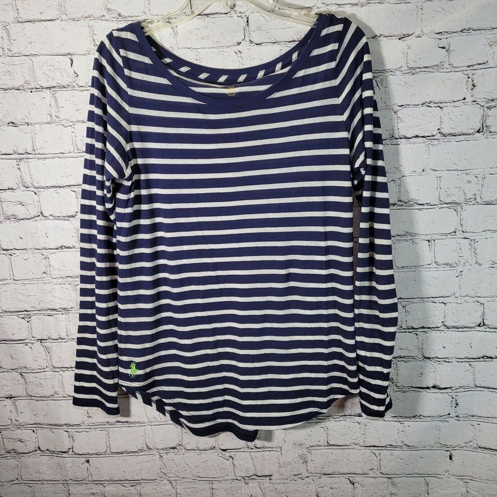 Polo Ralph Lauren Top Womens Medium‎ Blue Stripe Round Neck Casual Comfort Tee